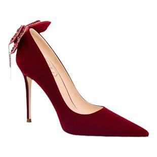 HolyRose【蝶意莺情】红色丝绒新中式婚鞋女高跟鞋新娘鞋蝴蝶流苏