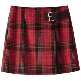 BANANA BABY冬季新款复古学院风红格纹半身裙女高腰A字短裙