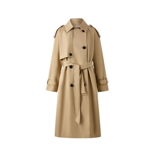 【100%棉】Eland衣恋风衣女长款翻领双排扣收腰外套2025冬季新款