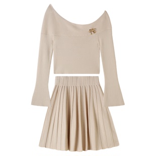 SNIDEL2025秋冬新品优雅露肩喇叭袖针织衫半身短裙套装SWNO254322