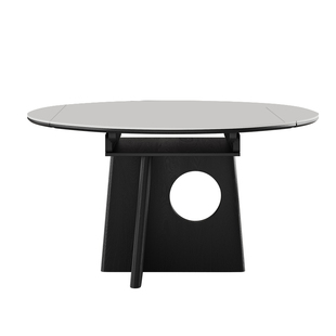 可伸缩岩板餐桌方圆两用复古2025新款小户型中古风圆形实木餐桌