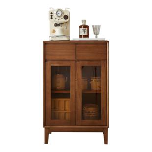 实木餐边柜简约小户型家用60cm胡桃色茶水柜储物柜客厅靠墙小立柜