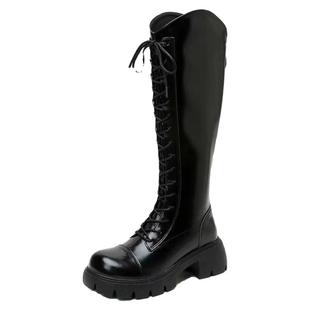 加宽大筒围靴子胖MM粗腿长筒靴v口厚底增高腿围骑士靴女大码41-43