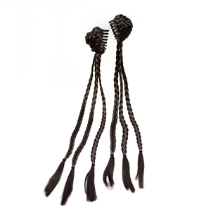 新中式国潮挑染红色双丸子头抓夹麻花辫长假发对夹拳击辫成品发包