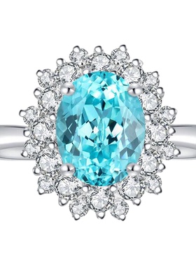 定制18K金镶嵌培育蓝宝石戒指高级珠宝首饰女款轻奢经典百搭