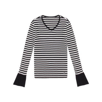 GUESS条纹小V领套头针织衫