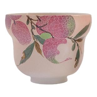 小谦山房柴烧手绘荔枝杯女士茶杯纯手工裸烧孤品陶瓷送礼中式茶具