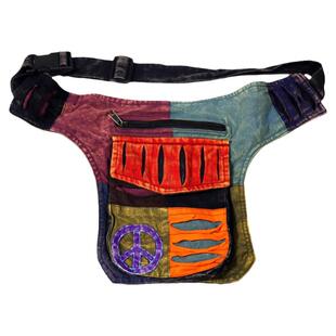 摇滚腰包男斜挎包女嬉皮胸包小众拼接反战标做旧布艺包潮原创包包