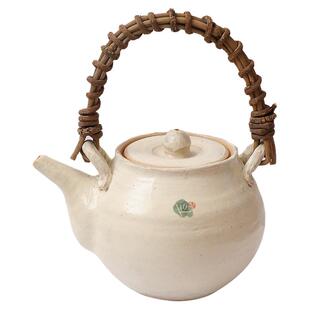 小葵川町屋日本进口信乐烧山庄手作粉引小花茶壶藤编把手陶制茶壶