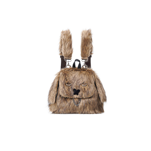 Rebirth野生设定小众辣妹双肩包上课小狗毛毛包撞色拼接女士包袋