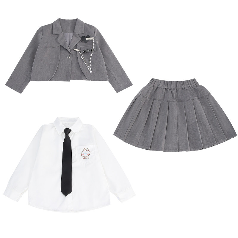 女童洋气秋装学院风小西装jk制服三件套中大童女孩韩版小学生套装