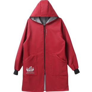 冬季新款加绒罩衣女士外穿洋气防水罩衣围裙上班专用工作服男大褂