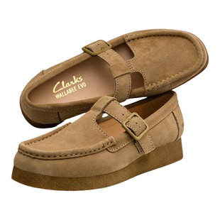 Clarks其乐Wallabee新品女鞋复古通勤T字玛丽珍一脚蹬乐福鞋单鞋