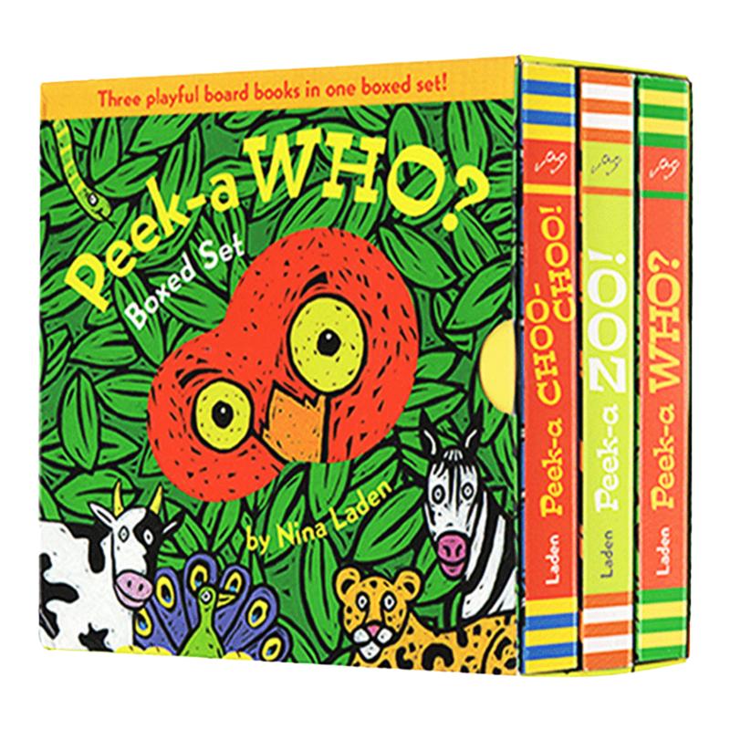 Peek a Who 猜猜我是谁 3册盒装 peekaboo藏猫猫 英文原版绘本 躲猫猫故事洞洞翻翻玩具纸板书儿童启蒙认知亲子睡前互动游戏图画书