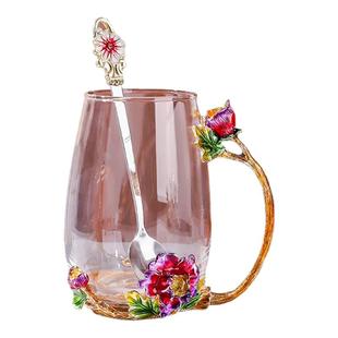 中式高级感珐琅彩牡丹花茶具套装家用水晶玻璃水杯耐高温茶壶茶杯