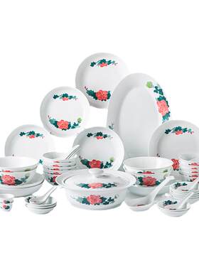 红官窑釉下彩家用餐具套装芙蓉花