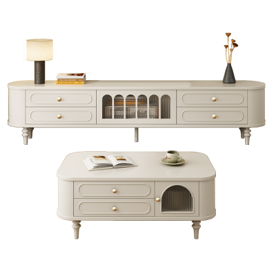 法式实木电视柜弧边美式白高款