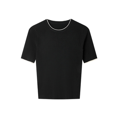 TKYSHOP撞色短袖针织衫双色可选