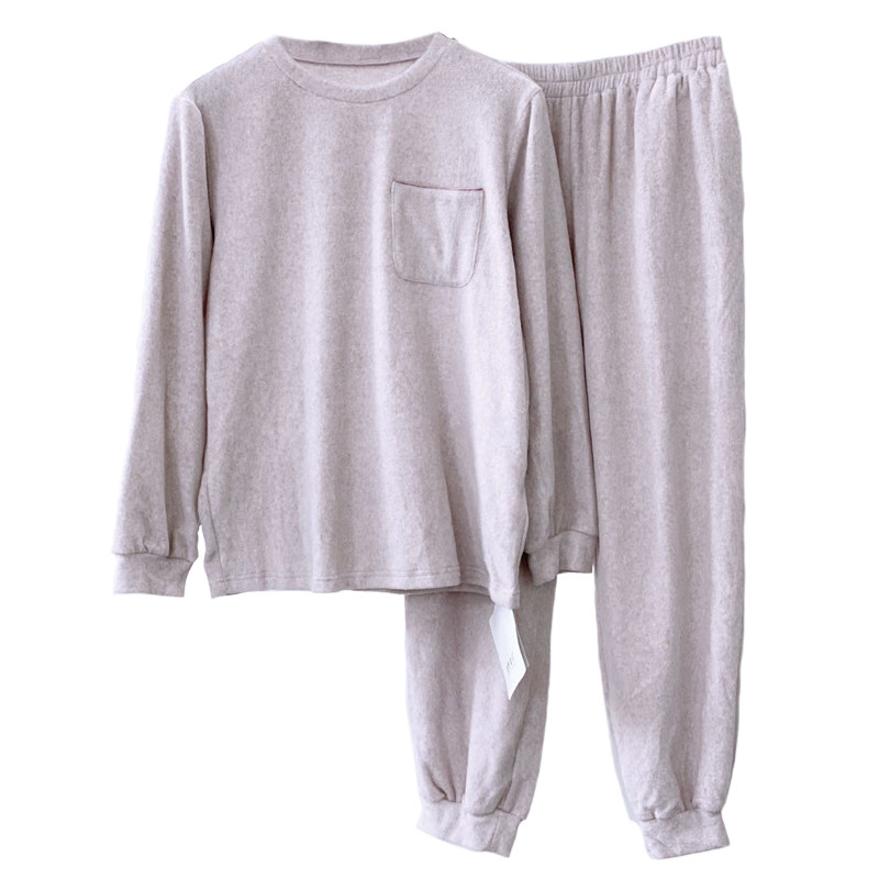 雅赞女士睡衣居家服春秋冬季宽松圆领家居服长袖文艺简约套装纯色
