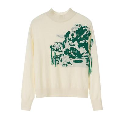 SOMSOM/索玛半高领绵羊毛针织衫女冬季休闲印花设计感保暖毛织衫