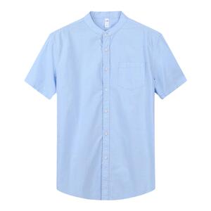 夏季甄选设计感痞帅纯棉立领商务白色短袖衬衫宽松圆领休闲衬衣男
