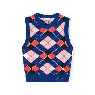 GANNI女装 菱格纹圆领针织马甲毛衣背心 K2046756