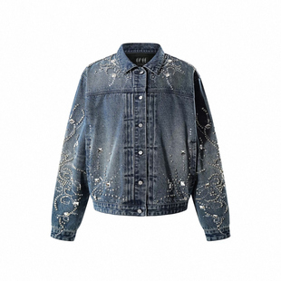 【官方正品】TheBoyHasNoPatience TBHNP 雕花烫钻牛仔外套