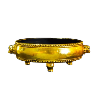 欧斯特精工铜倭足狮头耳鼓式炉全鎏金盘香炉室内家用熏香炉摆件