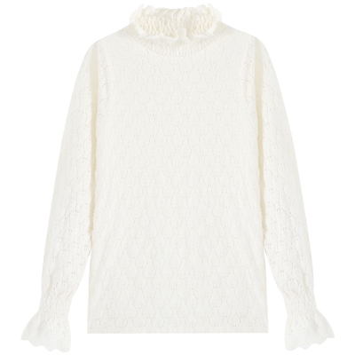 加绒加厚半高领内搭蕾丝衫女