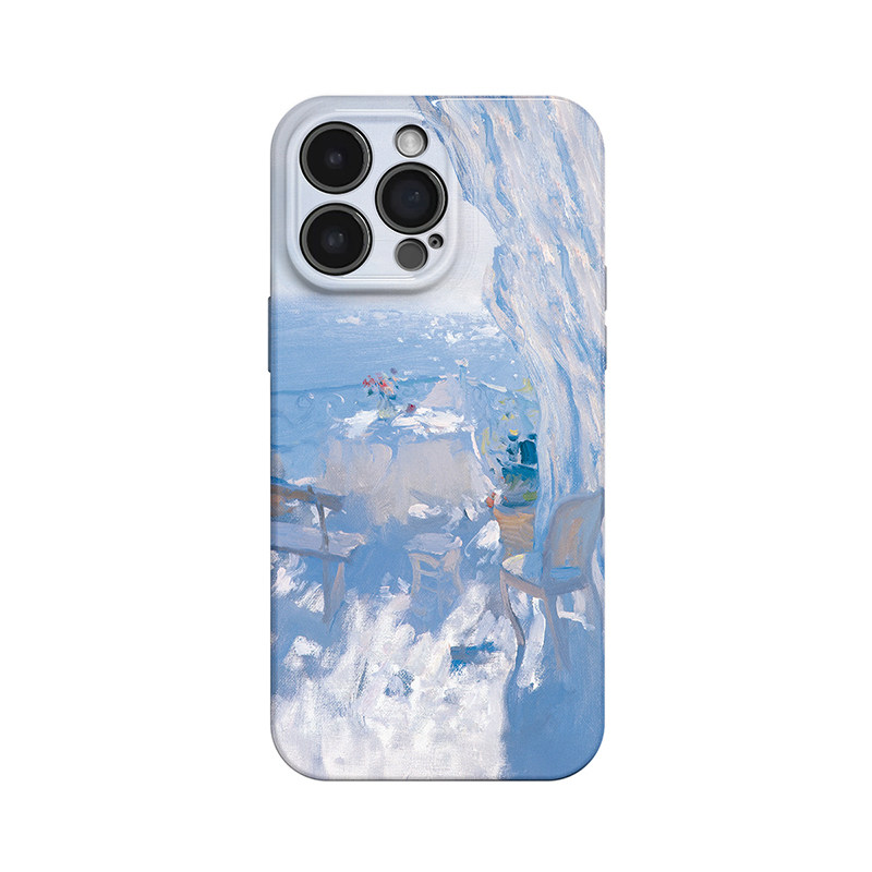 海边阳台~清新艺术油画菲林适用iPhone15/16promax手机壳华为pura70软IQOOneo红米k70pro硬
