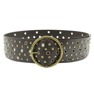 复古波西米亚风棕色宽腰带女小众铆钉民族风皮带配裙子牛仔裤腰封