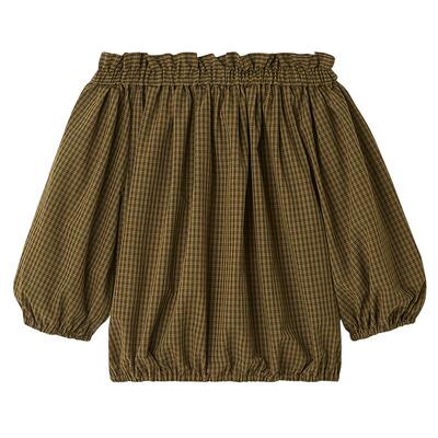 Mila Owen秋冬日系优雅花边一字领泡泡袖衬衫09WFT254027