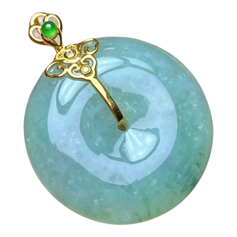 翠贵人18K冰糯种飘花平安扣吊坠