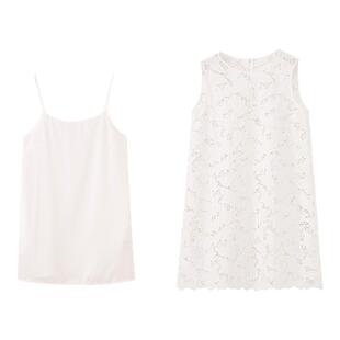 水云间白色无袖连衣裙女浮雕蕾丝a字裙子优雅温婉气质两件套夏款