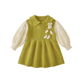 [7A抗菌]女童秋季连衣裙宝宝洋气时髦毛衣裙小童新款秋装儿童裙子