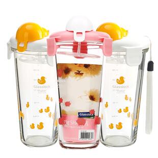 glasslock进口耐热钢化玻璃杯带刻度水杯便携学生果汁泡茶杯450ml