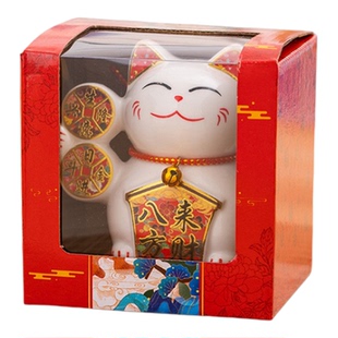 陶瓷太阳能招财猫自动招手车载小摆件开业礼品装饰礼物店铺发财猫