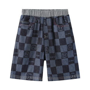 clanc潮牌童装2024夏季新款儿童休闲宽松格子五分裤男童牛仔短裤