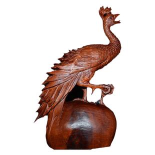 雷击枣木凤凰摆件【丹翎献瑞】 手工雕刻家居客厅装饰乔迁送礼品