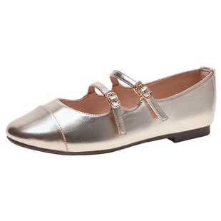 热风女鞋25春秋新款女士时尚圆头一字带休闲鞋晚晚风气质浅口单鞋