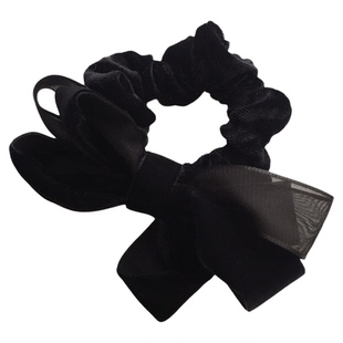 韩国进口法式纯黑色丝绒丝带长飘带发夹蝴蝶结肠圈发圈边夹顶夹