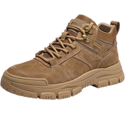 百丽男鞋高帮加绒休闲工装送爸爸25冬季厚底棉鞋马丁短靴A2229DD5