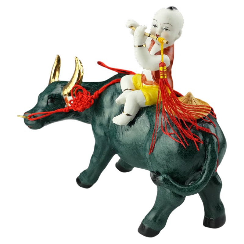 景德镇牧童骑牛田园风玄关工艺品