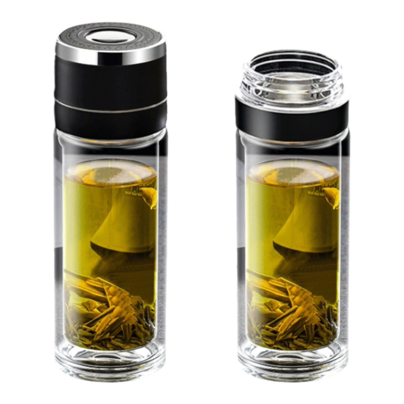 一键开盖保温杯茶水分离杯高档车载水杯男2025新款双层玻璃杯茶杯