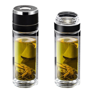 一键开盖保温杯茶水分离杯高档车载水杯男2025新款双层玻璃杯茶杯