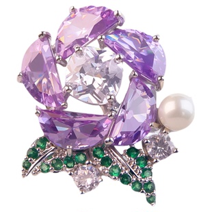 磁吸扣不伤衣紫色山茶花淡水珍珠花朵胸针女防走光吸铁石胸花装饰