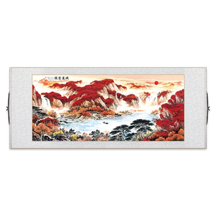 国画鸿运当头山水画新中式客厅装饰画办公室茶室书房横版卷轴挂画