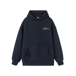 FORNINES花体刺绣重磅卫衣男女潮牌连帽衫秋冬情侣美式加绒厚外套