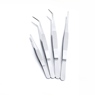 镊子不锈钢加厚弯头尖头镊夹子敷料镊防滑实验室组培接种无菌操作