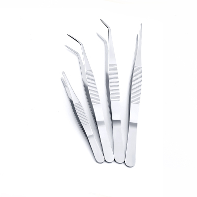 不锈钢镊子平口尖头弯头一件包邮